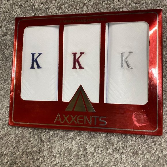 Axxents Handkerchiefs Box Set of 3 With K initials Embroidered on Each - Picture 2 of 10